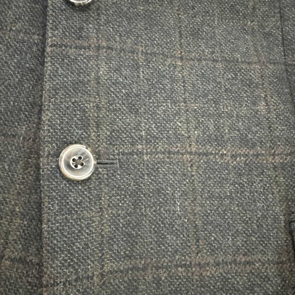 Jos A Bank 1905 Green Plaid Brrr Wool Tailored Fit Blazer Elbow Patch Jacket 46R